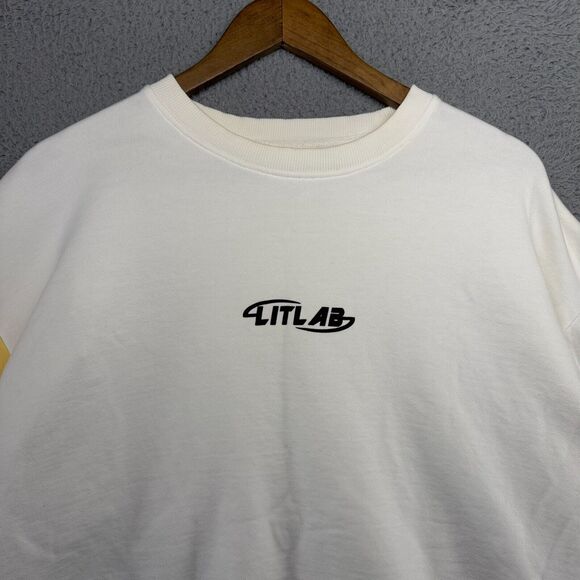 Pokemon Sweatshirt Adult Large White Yellow Pikachu Patch Boxy Spellout Litlab - Picture 2 of 11